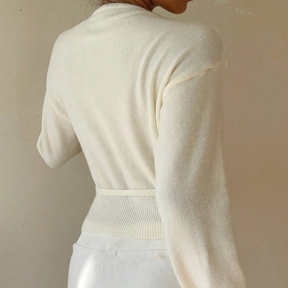 White Casual Women's Versatile Wrap Tie Front Cardigan - Picture 4 of 7